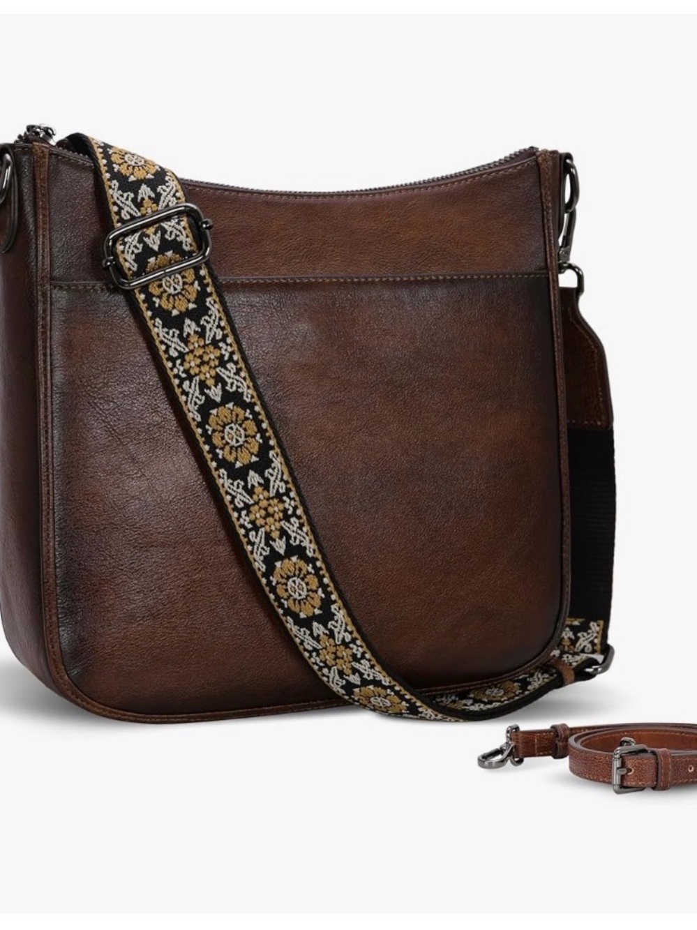Women's Classic Brown Leather Crossbody Bag with Front Pocket